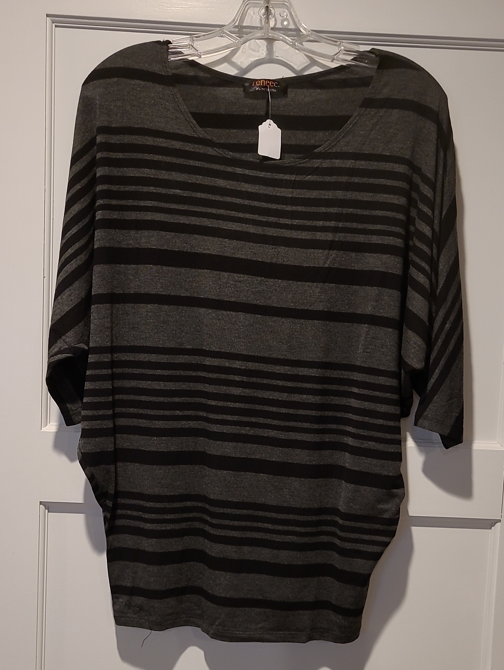 Renee C. Gray and Black Striped Dolman Tunic